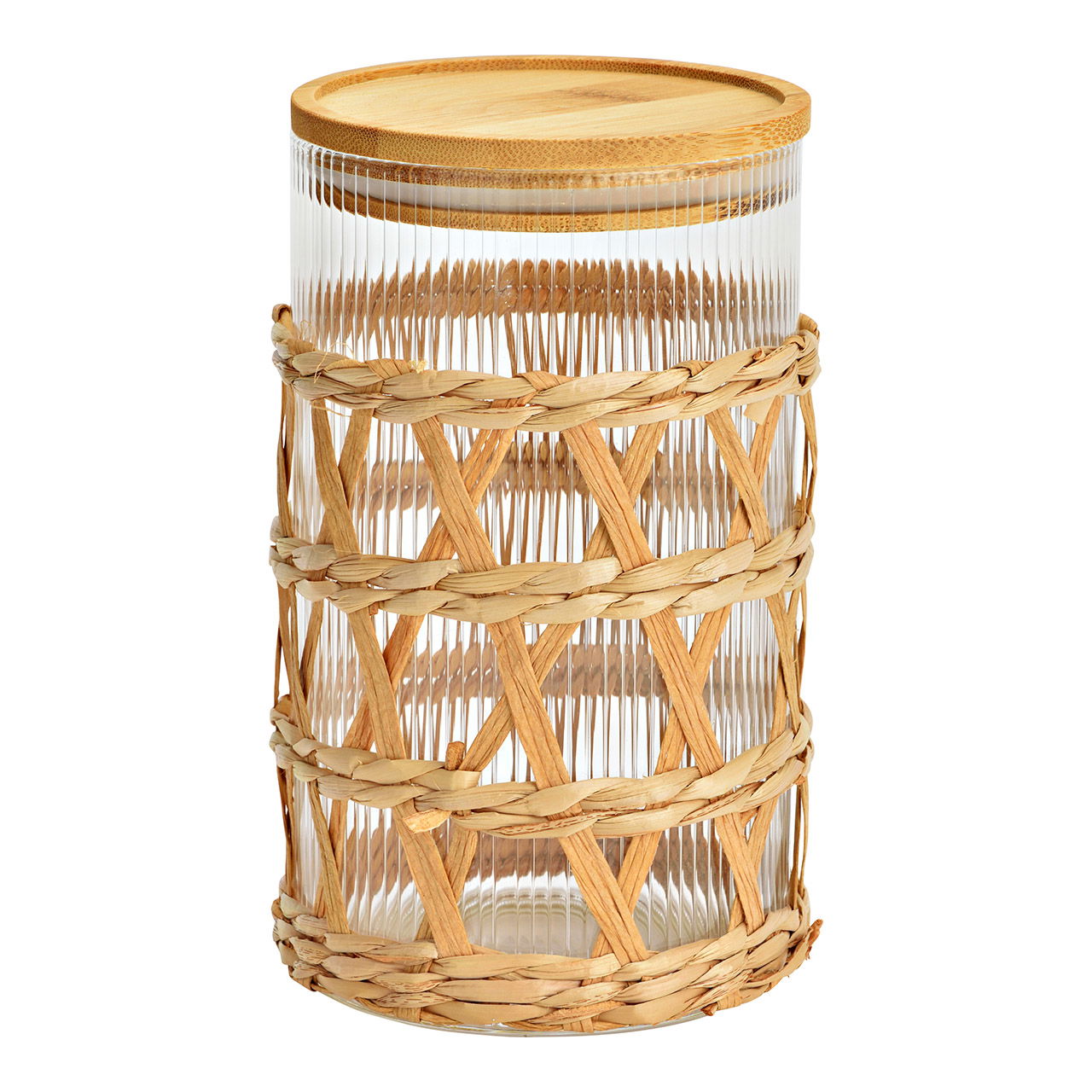Storage jar with bamboo lid made of transparent glass (W/H/D) 10x17x10cm 950ml Krippe, Mobiliar, Bett für Säuglinge, Korb