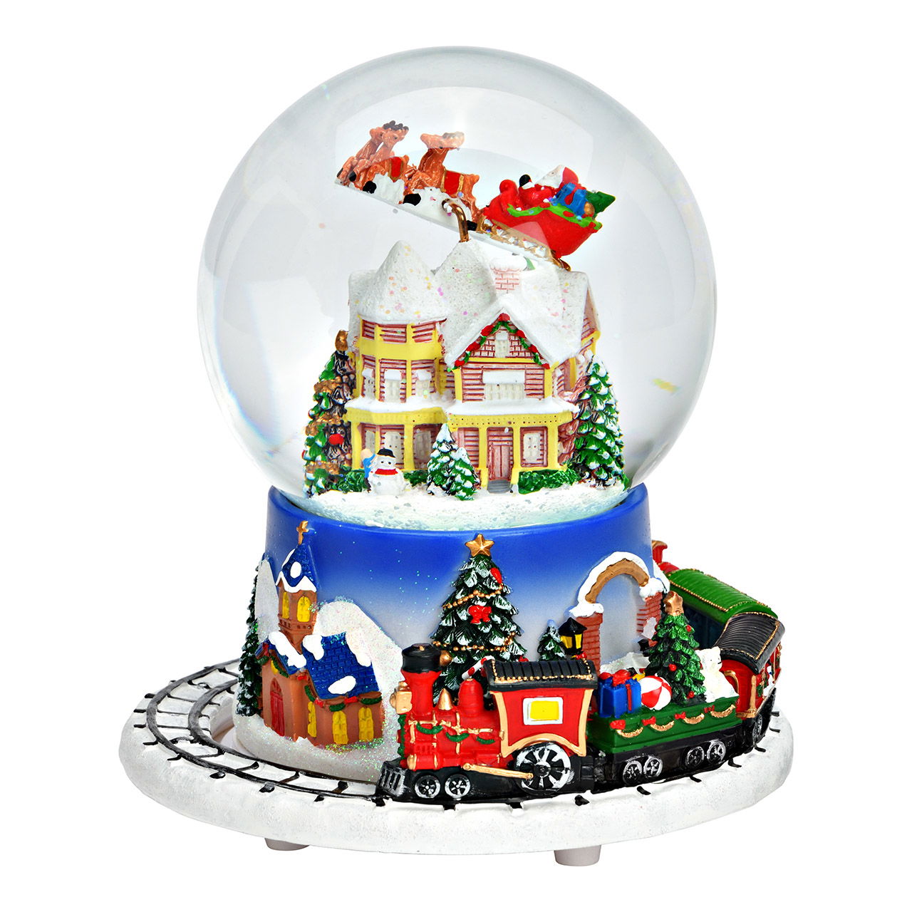 Snow globe Christmas scene made of poly, blue (W/H/D) 16x16x16cm