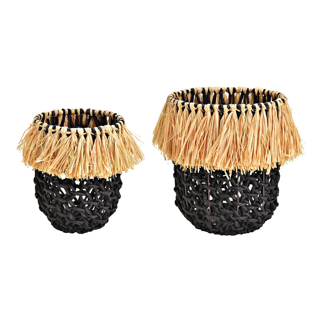 Cestino, vaso di carta per fiori, Raphia, metallo nero set di 2, (L/A/D) 26x31x26cm 20x26x20cm Cestino, vaso di carta per fiori, Raphia, metallo nero set di 2, (L/A/D) 26x31x26cm 20x26x20cm