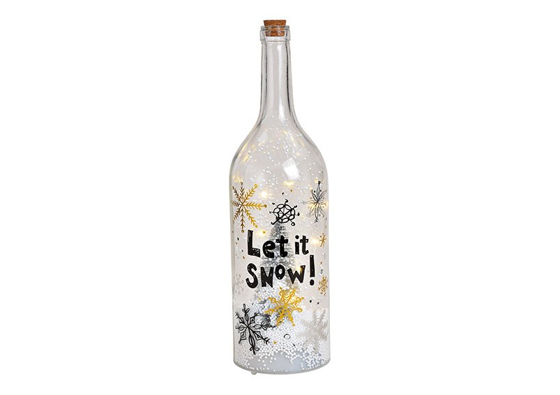 Flasche Tannenbaum Dekor mit 10er LED, Schneewirbel aus Glas Transparent (B/H/T) 12x44x12cm