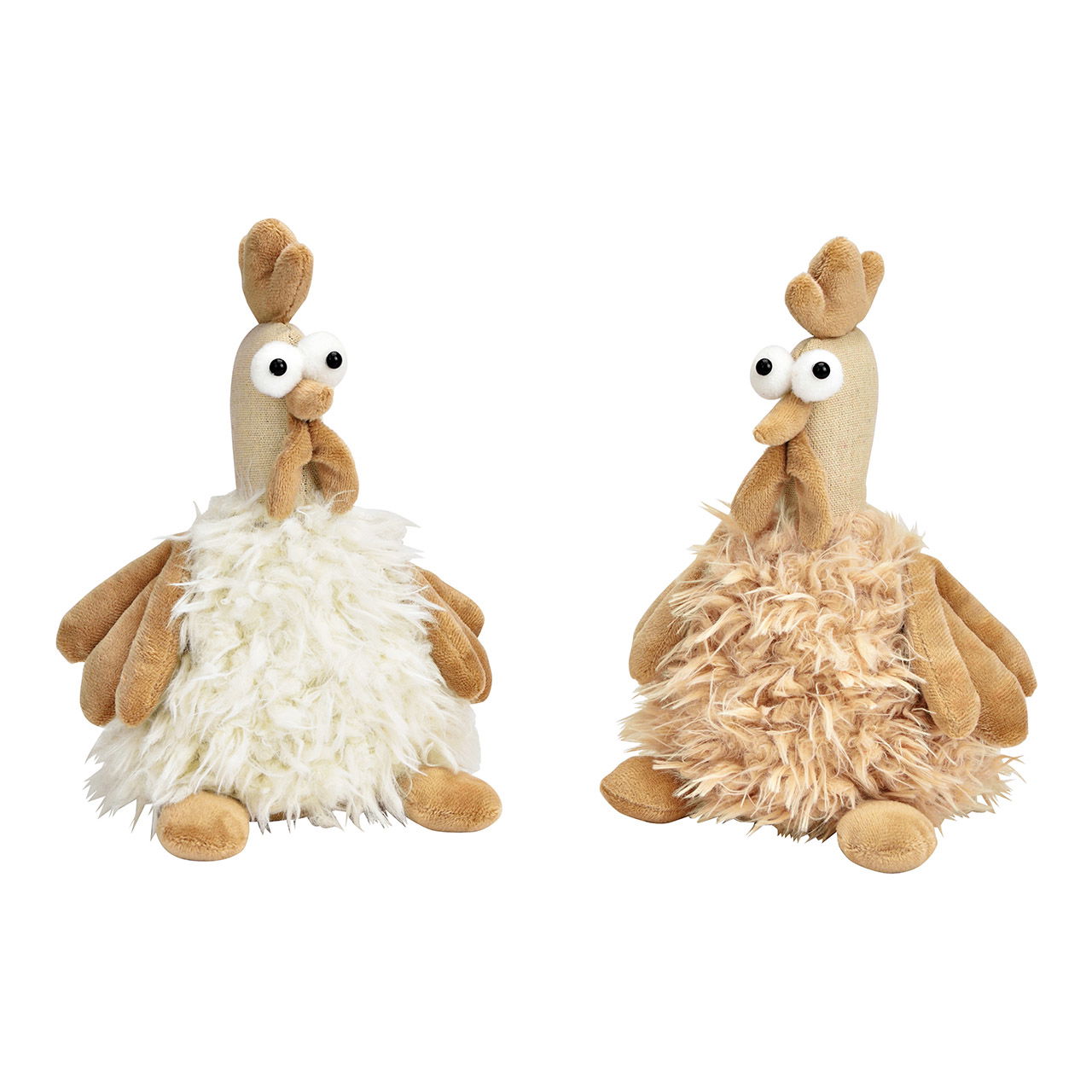 Poulet en textile beige, blanc 2 fois, (L/H/P) 17x23x13cm