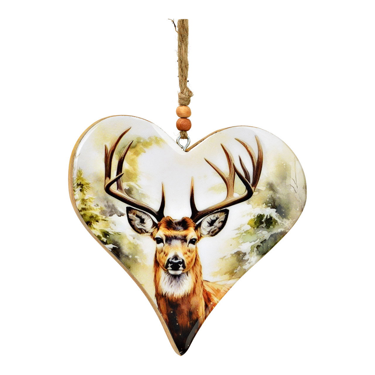 Hänger Herz Hirsch Dekor aus Mangoholz, Natur (B/H/T) 14x14x2cm