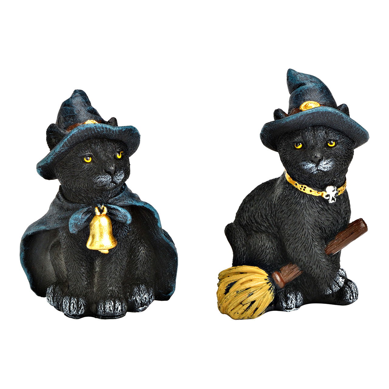 Chat noir d'Halloween avec chapeau de jarret en poly, 2 fois, noir (L/H/P) 5x6x4cm