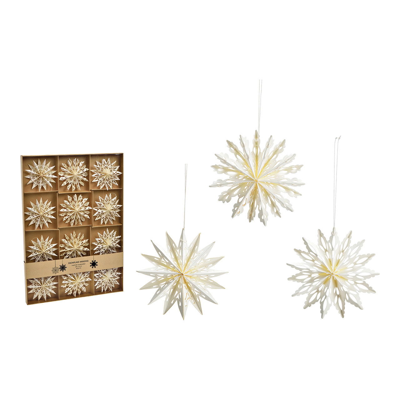Colgante navideño copo de nieve de papel/cartón, lote de 12 (A/A/P) 10x10x2cm Zubehor, Ohrring, Schmuck
