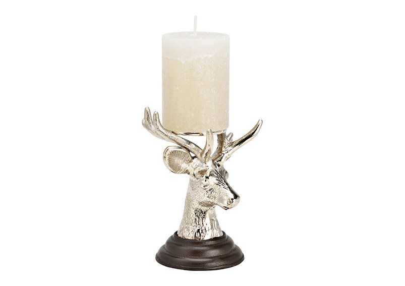 Portacandela, porta tealight testa di cervo in metallo argento (L/H/D) 10x16x10cm