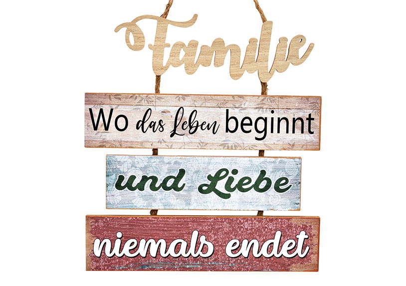 Wall picture, sayings, Familie..., wood, colorful 33x36x1,5cm