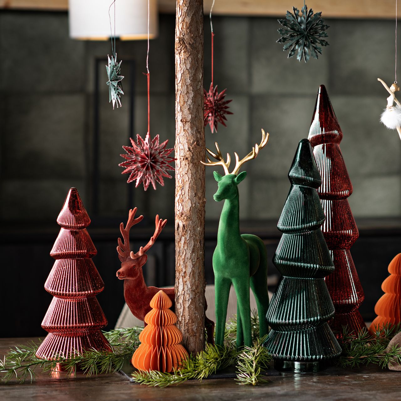 Kerstboom van glas, rood (B/H/D) 16x44x16cm