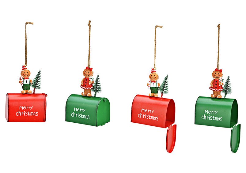 Hänger Briefkasten Lebkuchenfigur Dekor Merry Christmas aus Metall bunt 2-fach, (B/H/T) 8x11x5cm