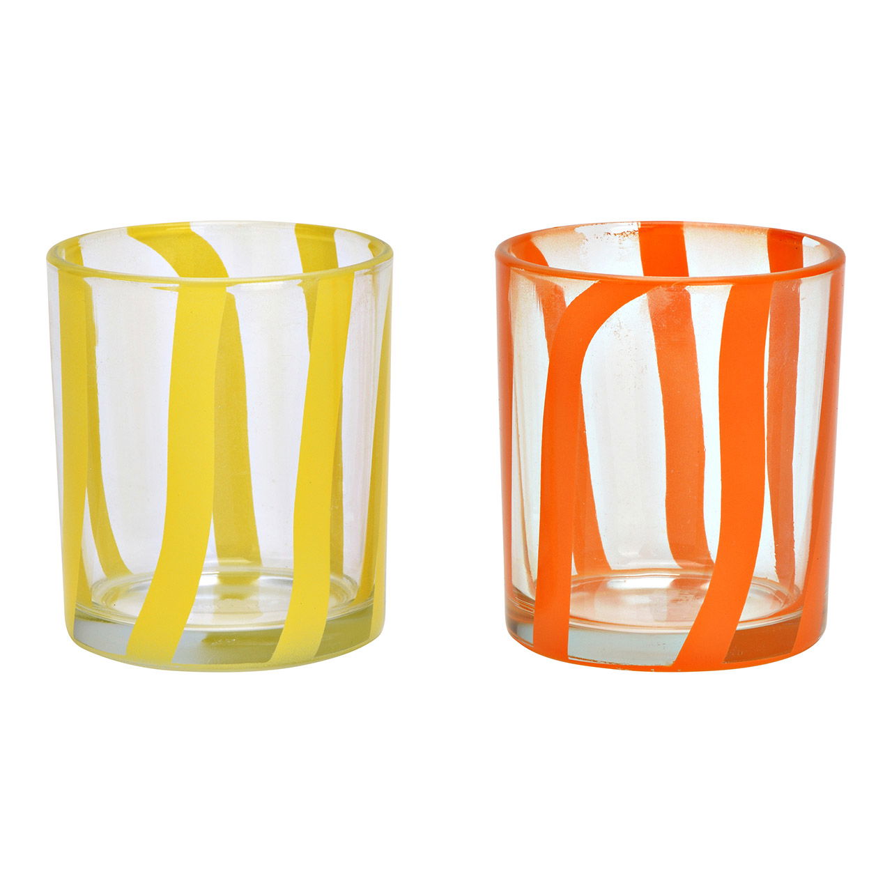 Windlicht gestreift aus Glas 2-fach, Transparent/Orange/Gelb (B/H/T) 9x10x9cm Windlicht gestreift aus Glas 2-fach, Transparent/Orange/Gelb (B/H/T) 9x10x9cm