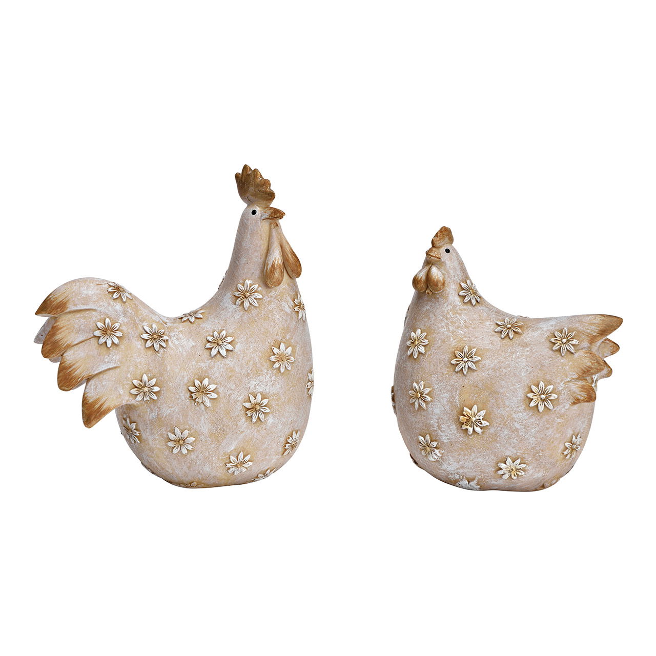 Coq, poule en poly naturel 2 fois, (L/H/P) 10x12x6cm Coq, poule en poly naturel 2 fois, (L/H/P) 10x12x6cm