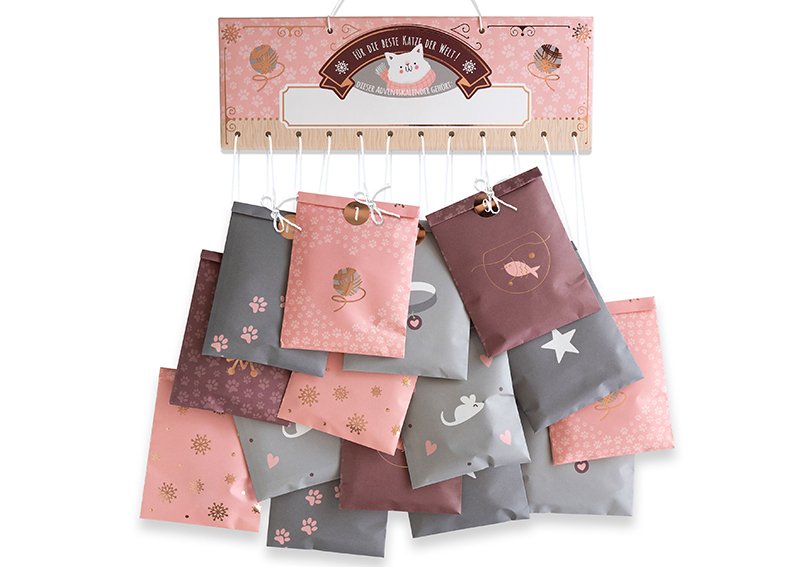 Set de 24 bolsas de calendario de adviento de 10x15cm para gato, de papel/cartón de colores (A/A) 31x11cm