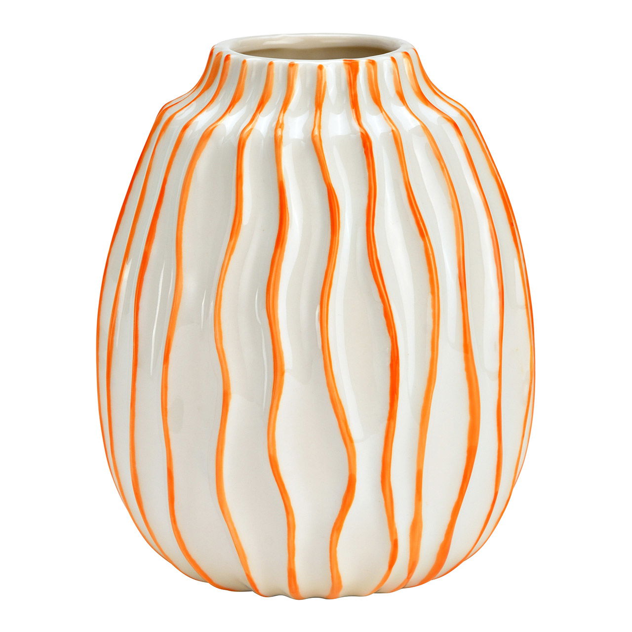 Vase gestreift aus Keramik, Weiß/Orange (B/H/T) 14x18x14cm