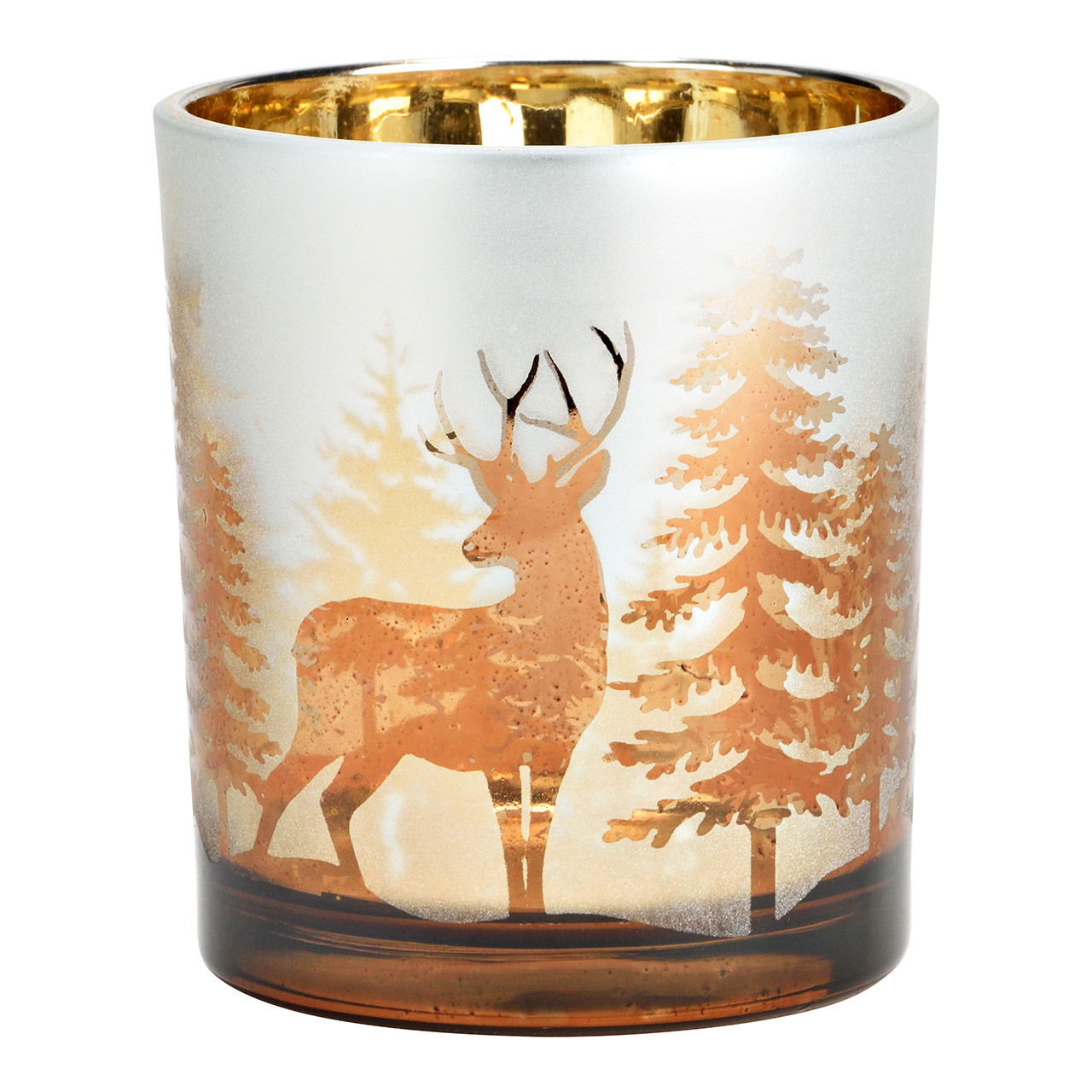 Lanterna in vetro con cervo, decorazione foresta invernale, champagne (L/H/D) 7x8x7cm Pokal
