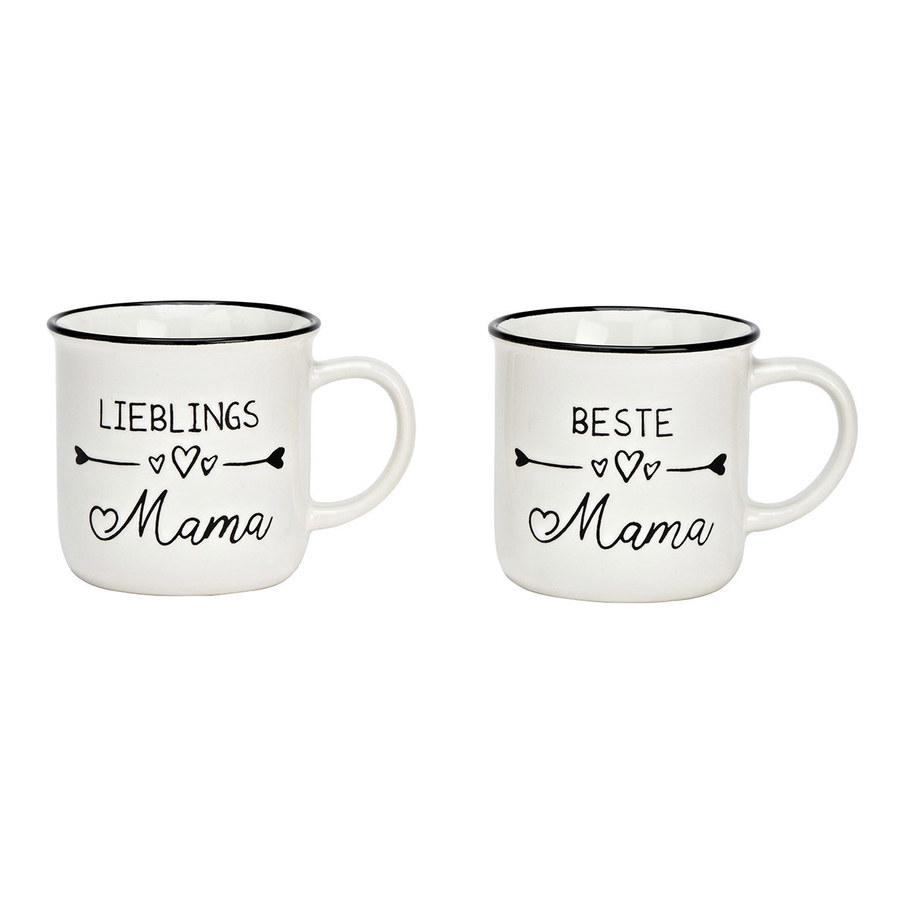 Becher, Beste Mama, Lieblingsmama aus Steingut weiß 2-fach, (B/H/T) 9x8x7cm Becher, Beste Mama, Lieblingsmama aus Steingut weiß 2-fach, (B/H/T) 9x8x7cm