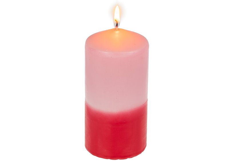 Pillar candle with gradient, pink/red in gift box (W/H/D) 6x12x6cm