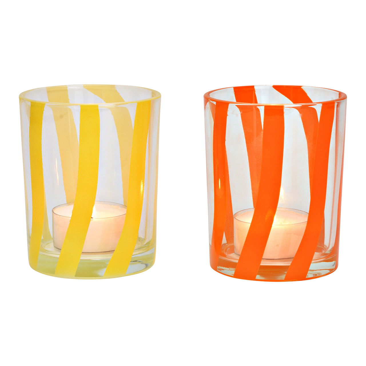 Windlicht gestreift aus Glas 2-fach, Transparent/Orange/Gelb (B/H/T) 10x12x10cm