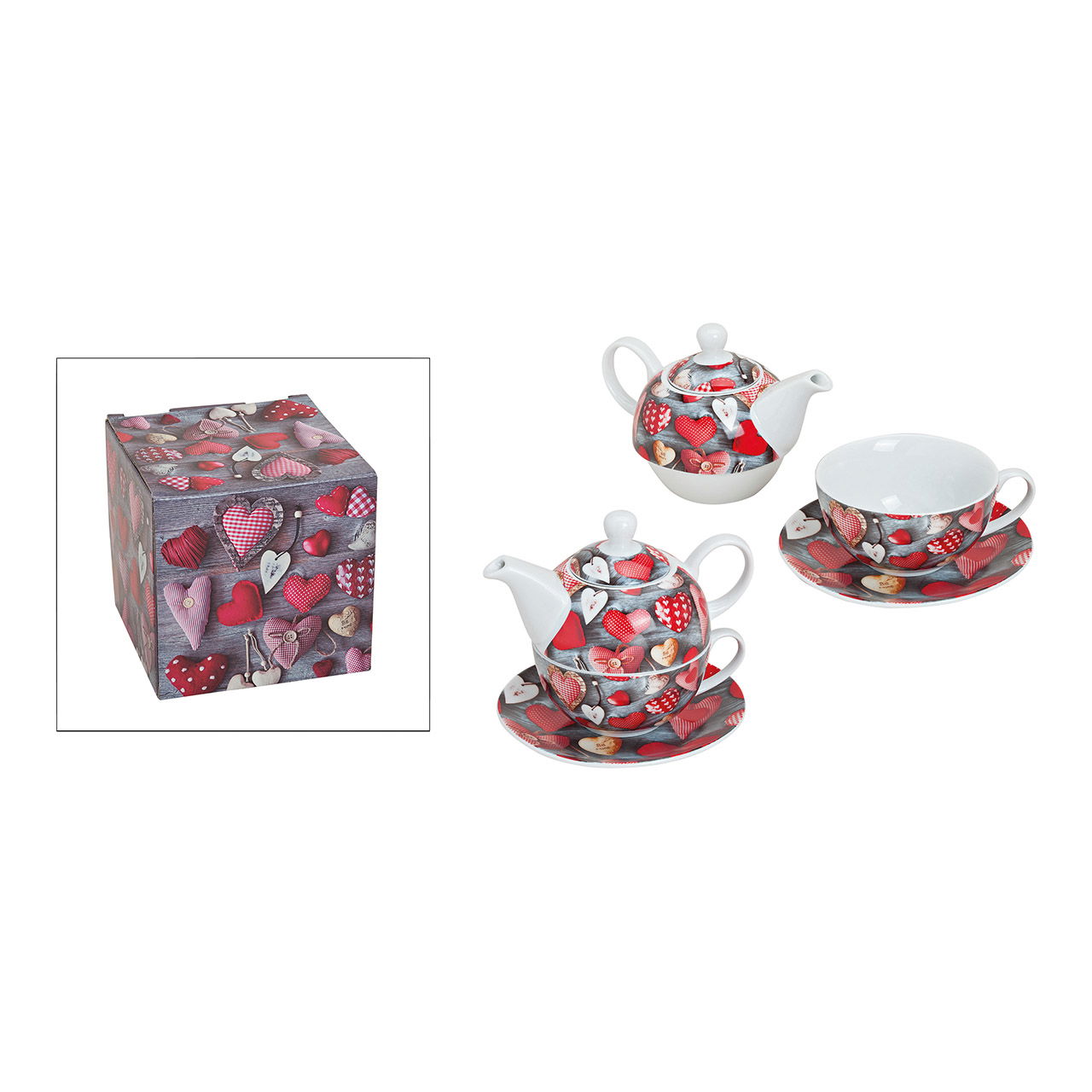 Set de théières Décoration en forme de coeur, en porcelaine, 3 pièces