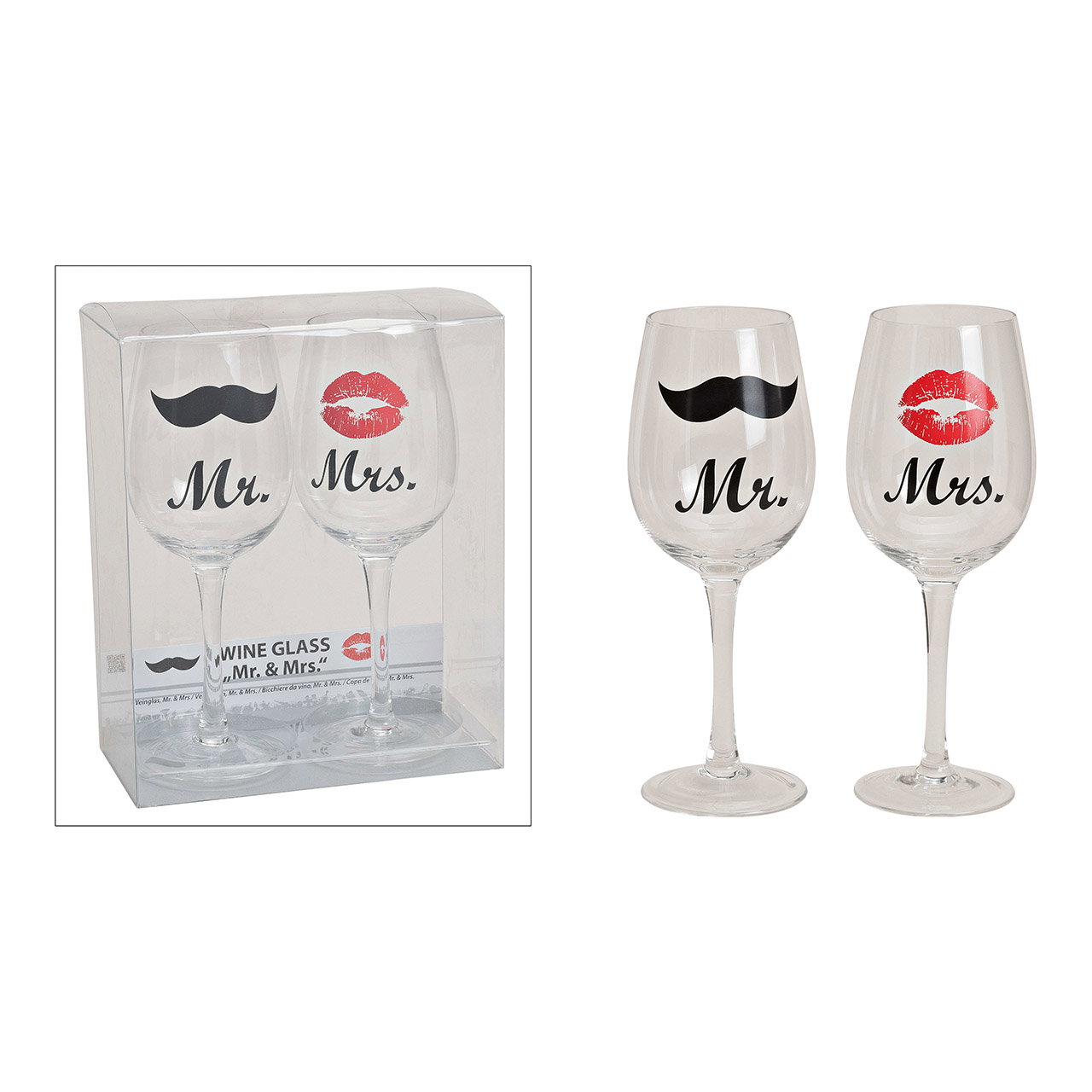 Weingläser, Klares Glas, Mr. Mrs., Kussmuster, Stilvolle Gläser