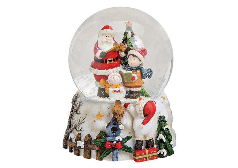 Muziekdoos/sneeuwbol kerstman, poly/glas (B/H/D) 11x13x11 cm