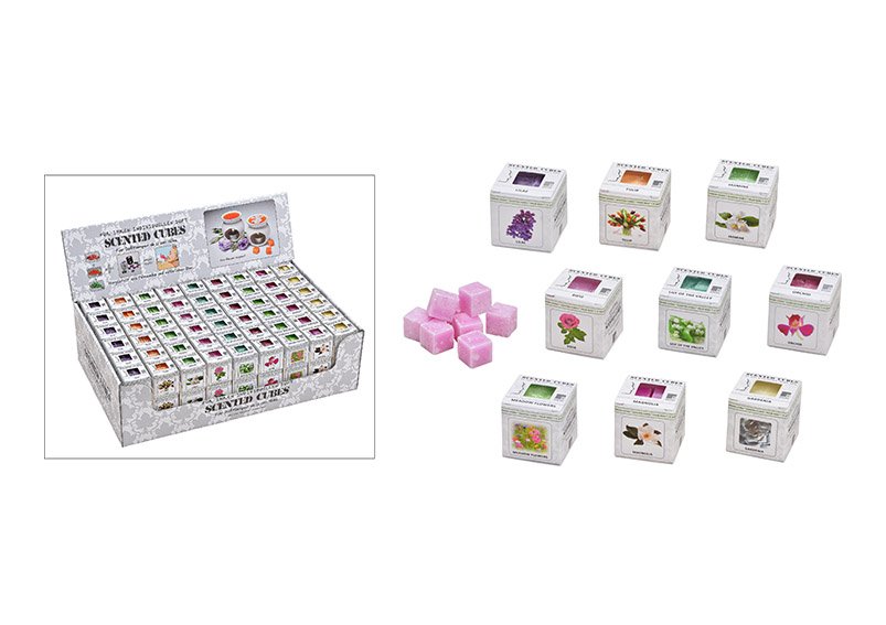 Scented wax flowery 24g multi colored 9-ass, 4x4x4cm