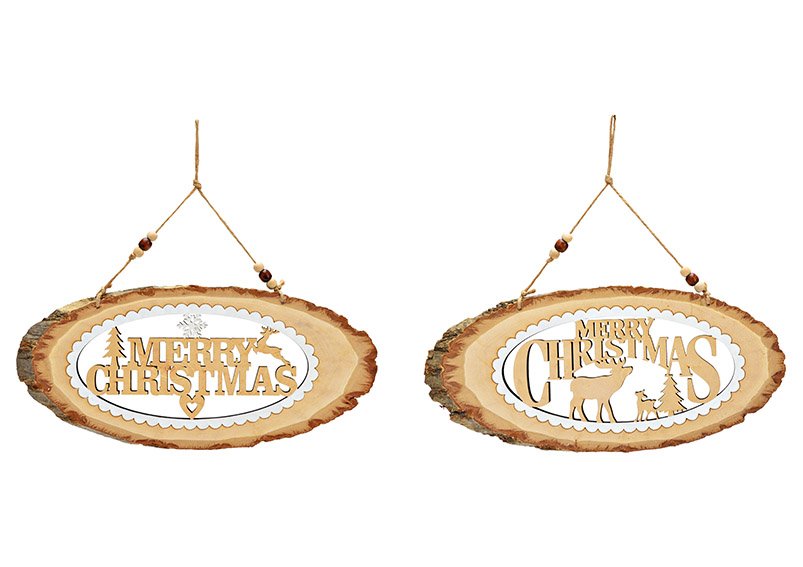 Christmas hanger Merry Christmas made of wood natural 2-fold, (W/H/D) 34x15x1cm