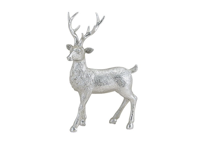 Deer silver poly 14x8x21 cm