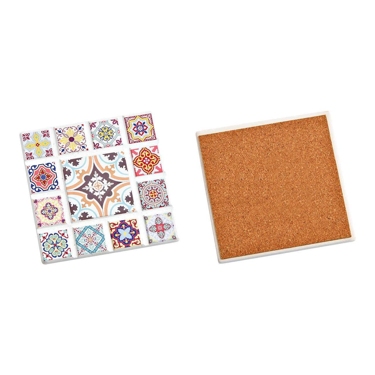 Untersetzer Dekor A aus Keramik/Kork, Bunt (B/H) 11x11cm Untersetzer Dekor A aus Keramik/Kork, Bunt (B/H) 11x11cm