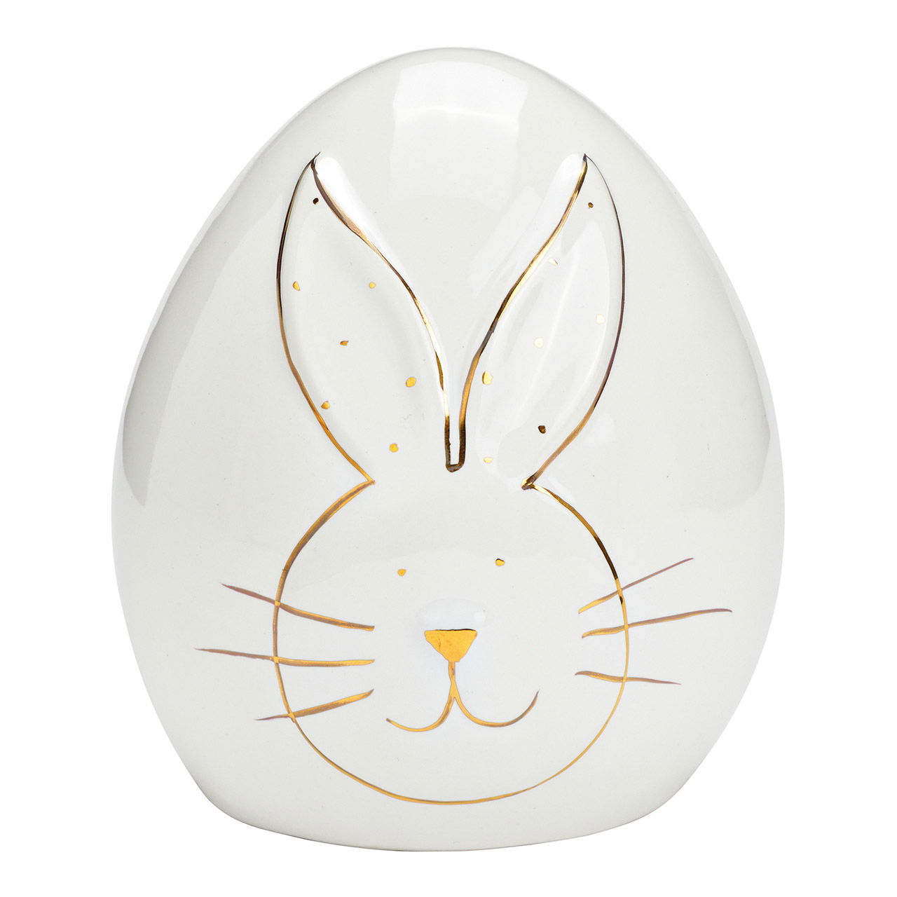 Oeuf avec décor lapin en céramique blanche (L/H/P) 11x12x11cm Oeuf avec décor lapin en céramique blanche (L/H/P) 11x12x11cm