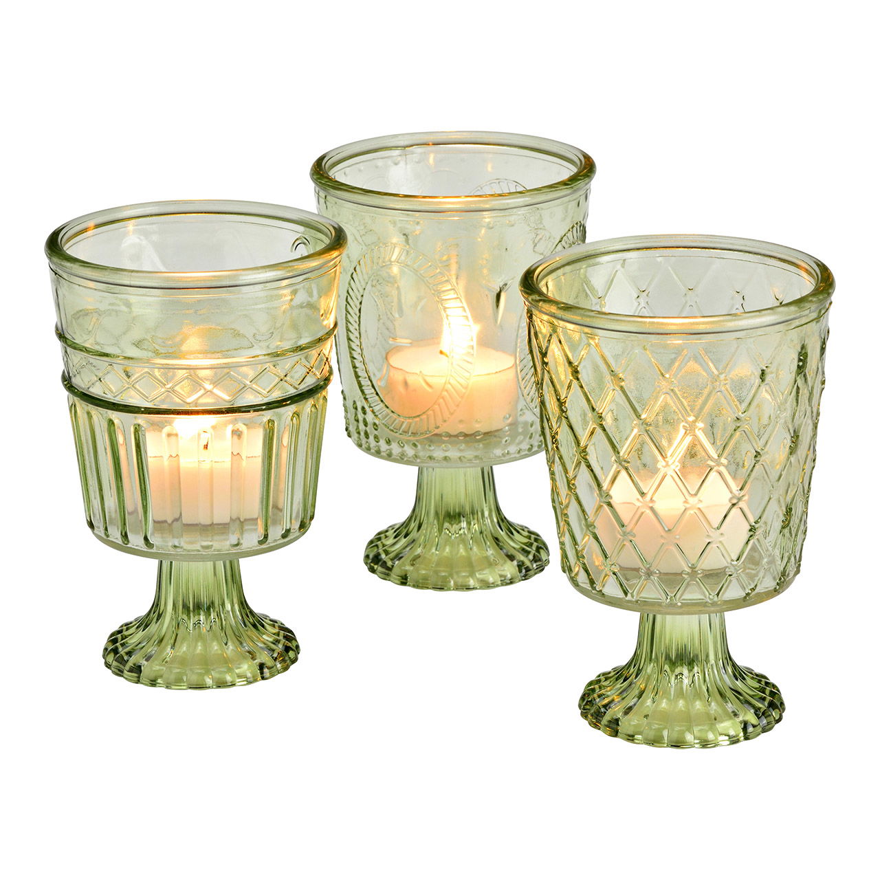 Windlicht aus Glas, 3-fach, Grün (B/H/T) 12x17x12cm Windlicht aus Glas, 3-fach, Grün (B/H/T) 12x17x12cm