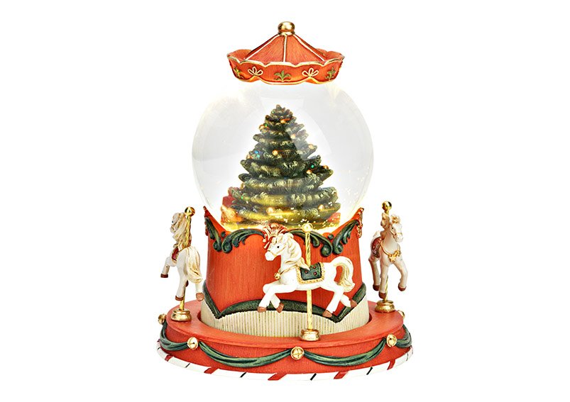 Music box, snow globe carousel made of poly/glass colorful (W/H/D) 14x19x14cm battery operation 3xAAA not included, 8 songs