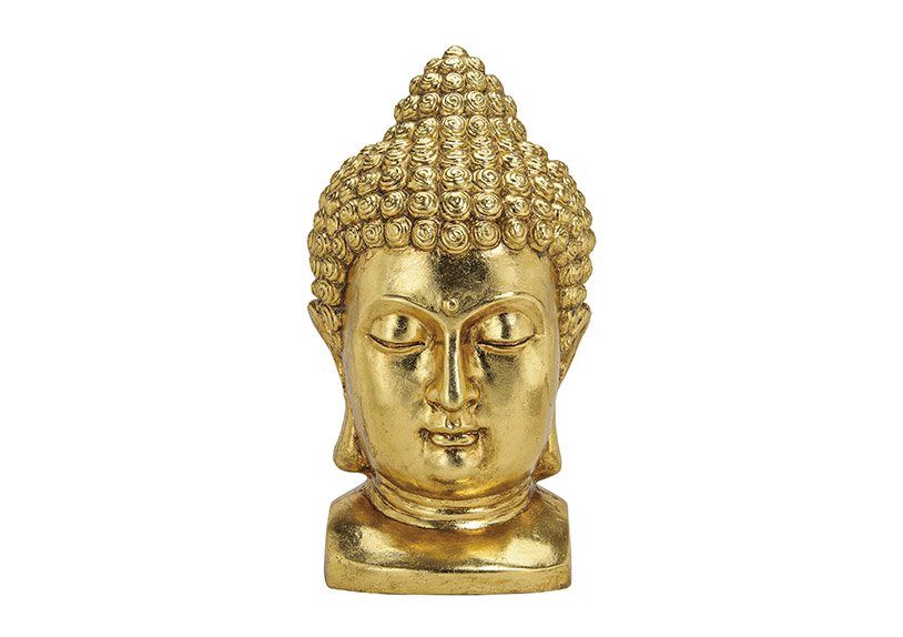 Tête de bouddha doré en magnésie, L27x P25 x H47 cm