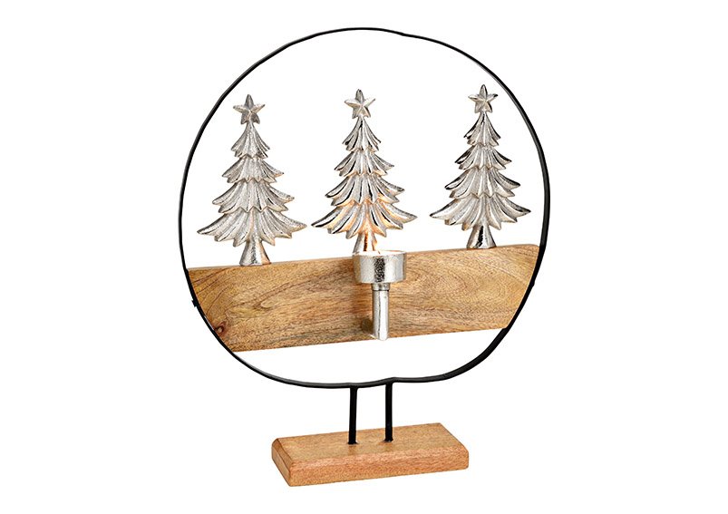 Aufsteller Kreis Baum Dekor, mit Teelichthalter, aus Mangoholz, Metall Braun (B/H/T) 35x43x10cm