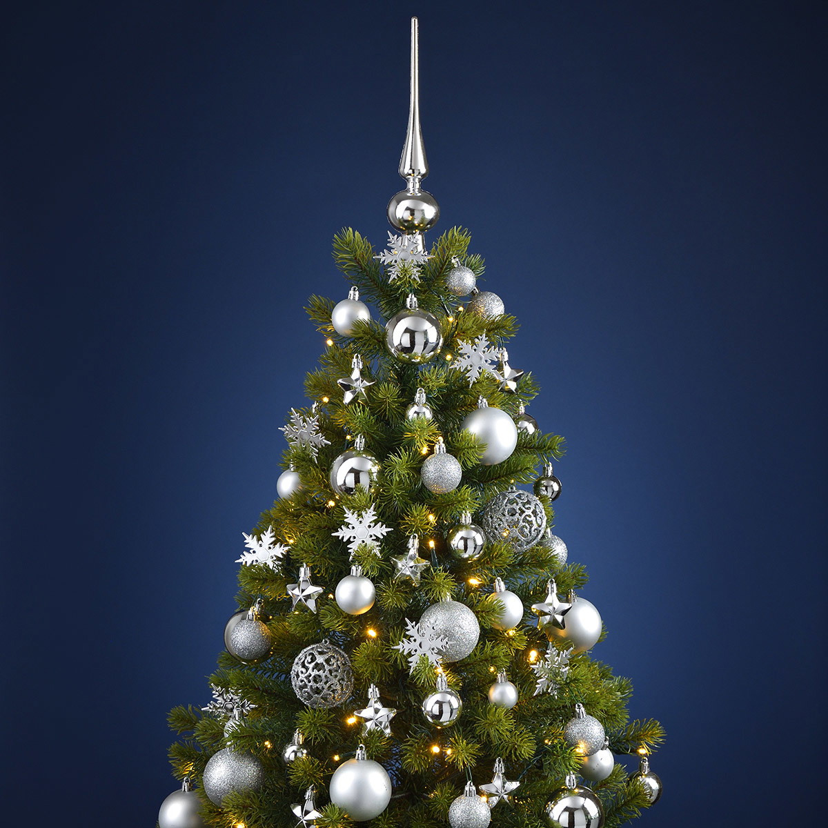 Adornos de Navidad de plástico, lote de 111, plata Ø3/4/6cm (A/A/P) 36x23x12cm Adornos de Navidad de plástico, lote de 111, plata Ø3/4/6cm (A/A/P) 36x23x12cm