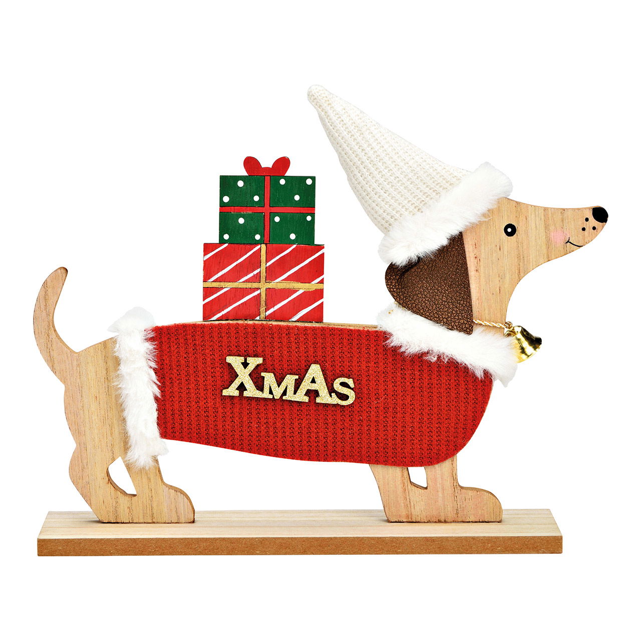 Stand dachshund, Xmas made of poplar wood red (W/H/D) 25x23x6cm