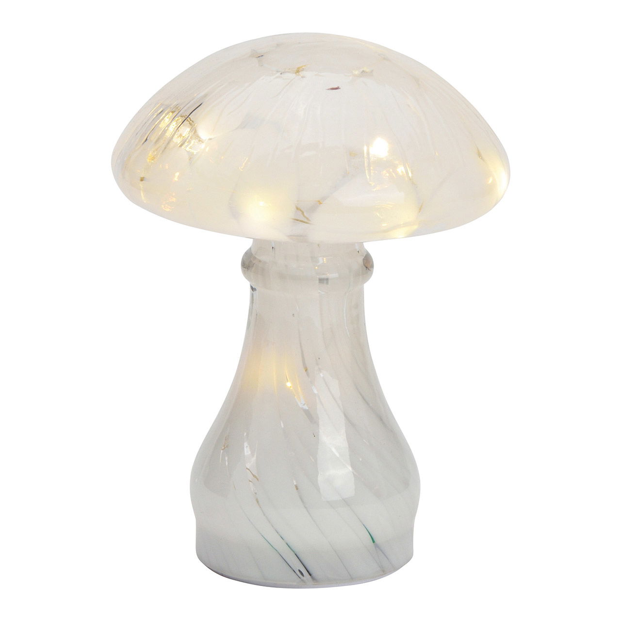 Pilz mit 12er LED, 6/18 Timer, aus Glas weiß (B/H/T) 13x18x13cm