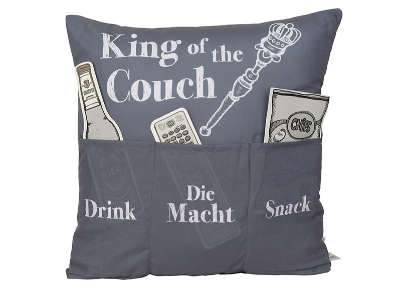 Coussin, Sofahelden, King of the couch, en textile Gris (L/H/P) 40x40x8cm