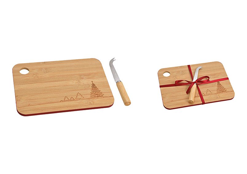 Tabla de quesos con decoración de abeto y cuchillo de queso de madera Natural set de 2, (A/H/D) 20x1x28cm Cuchillo 20cm