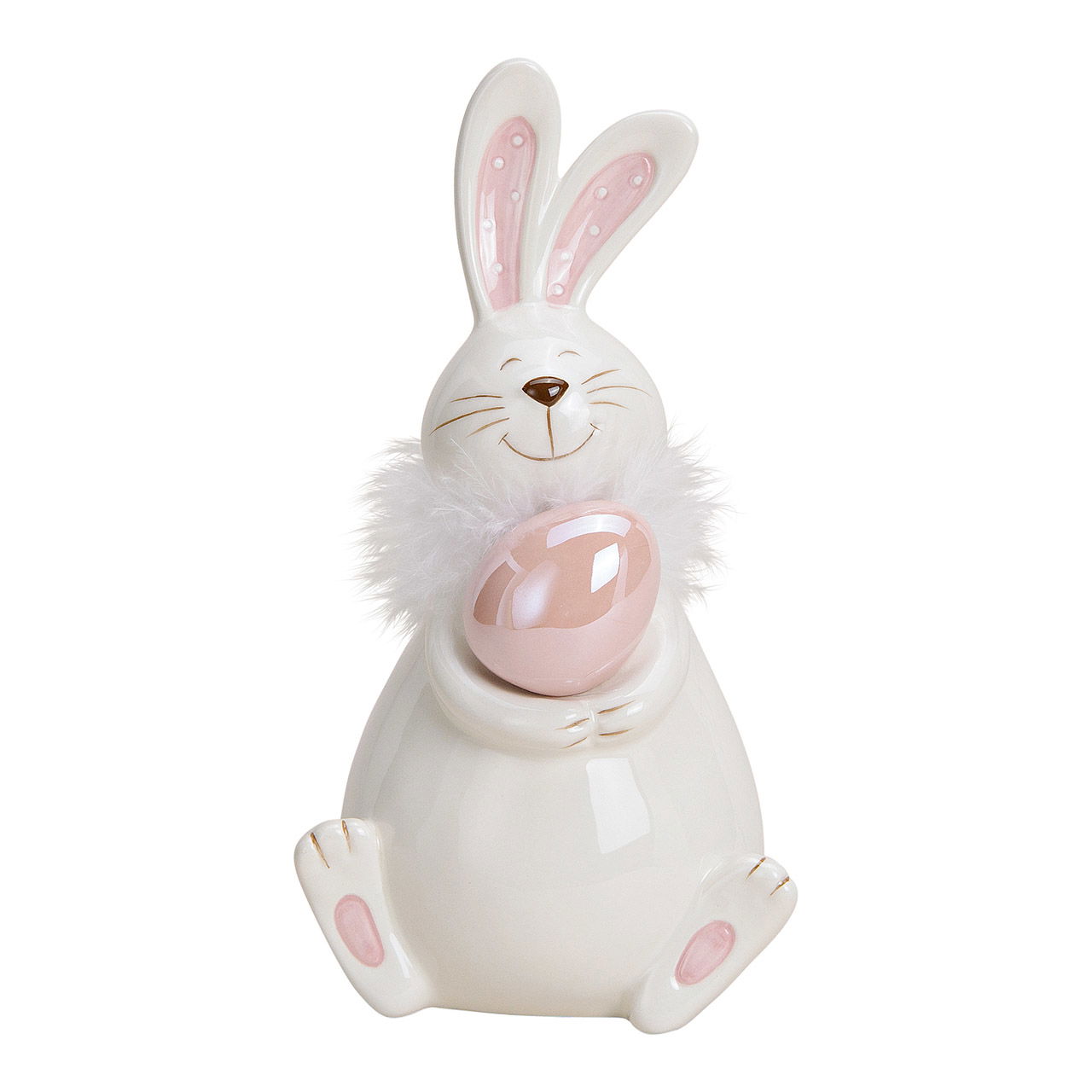Hase mit Ei aus Keramik Weiß, rosa (B/H/T) 11x20x10cm Hase mit Ei aus Keramik Weiß, rosa (B/H/T) 11x20x10cm