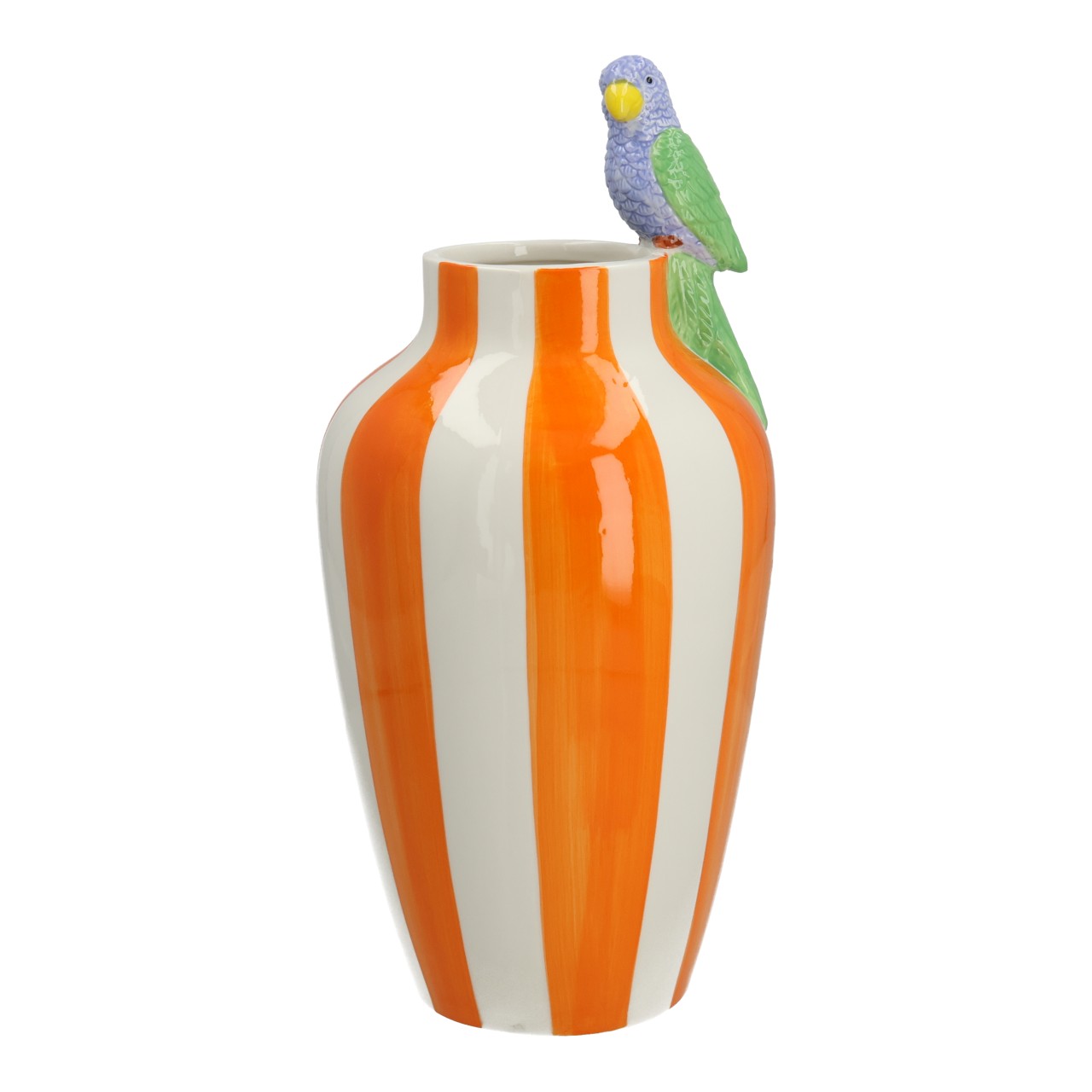 Vaso in porcellana bianca (L/A/P) 17x37x17 cm vase, ornate, orange, streifen, papageienfigur