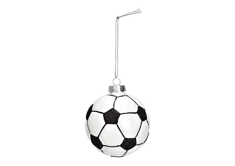 Christmas hanger football, glass, black white, Ø7cm