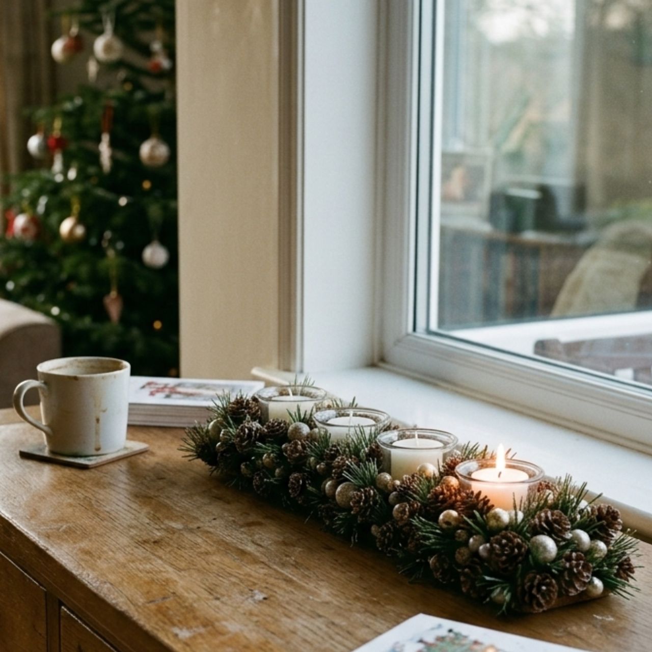 Adventskranz, Kerzen, Kieferzweige, Fichte, Dekoration