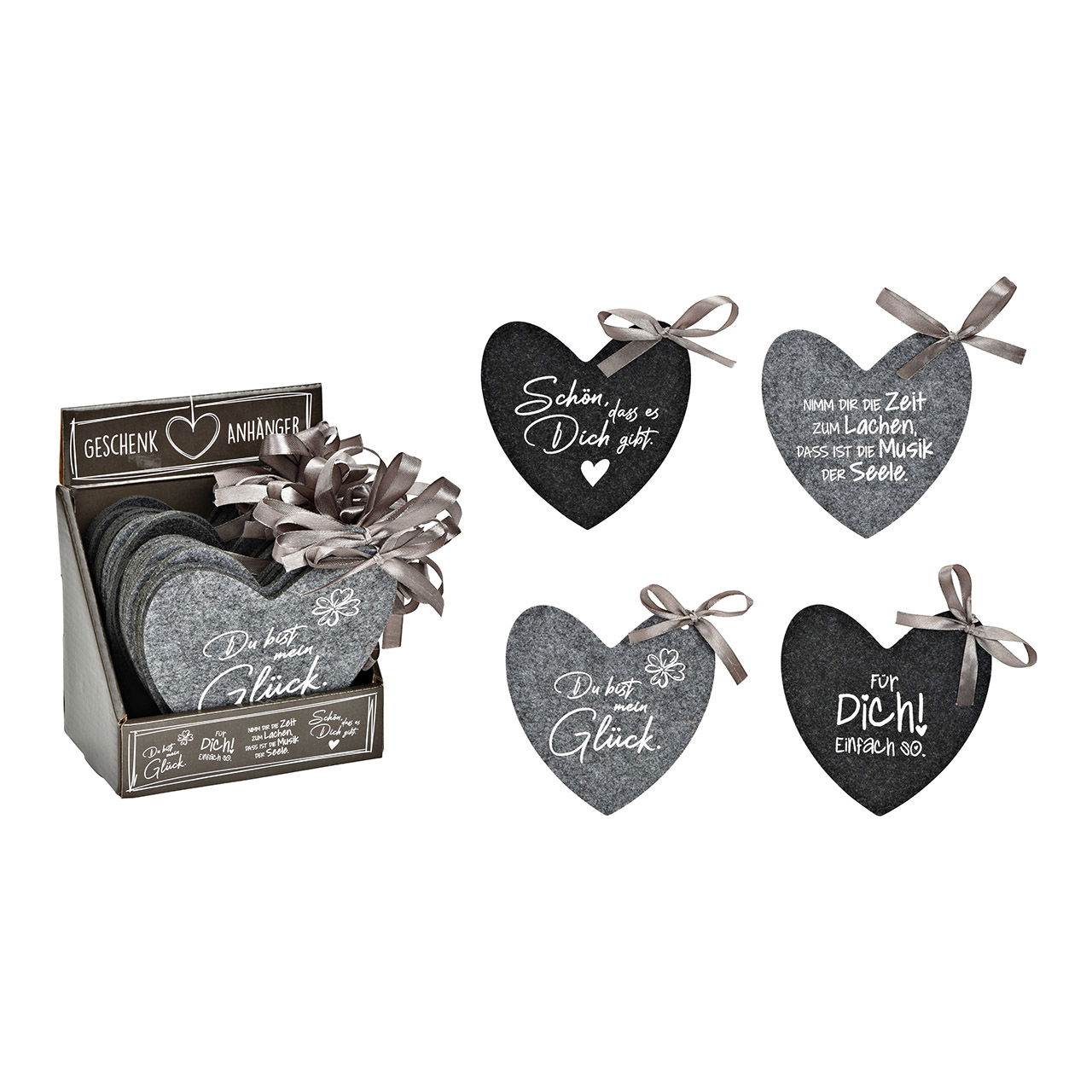 Etichetta regalo cuore con frase in feltro grigio 4 pieghe, (L/A) 13x13cm