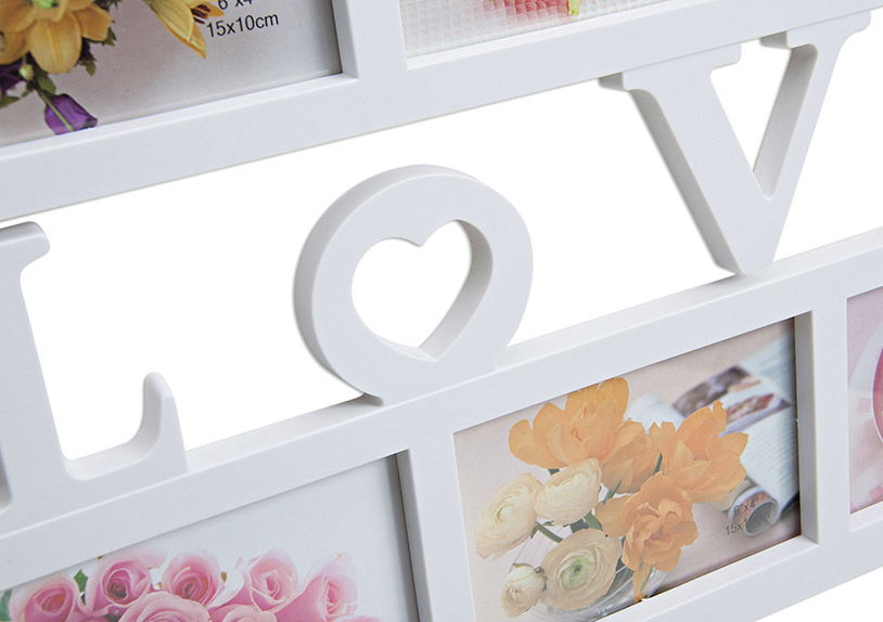 Cornice Love per 6 foto in plastica bianca, L48 x H33 cm