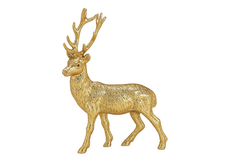 Deer with glitter plastic gold, 20x30x5cm