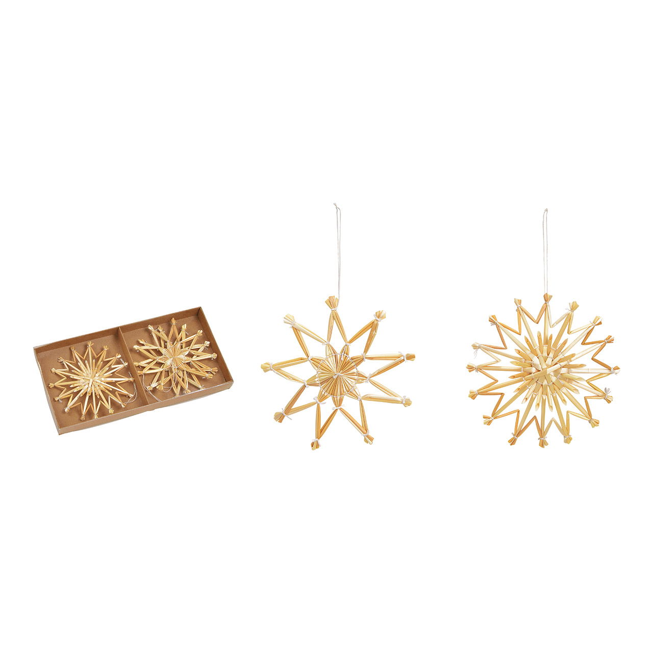 Christmas hanger set of 3 straw stars (w/h/d) 10x10x0.3 cm, natural, (w/h/d) 23x2x11cm