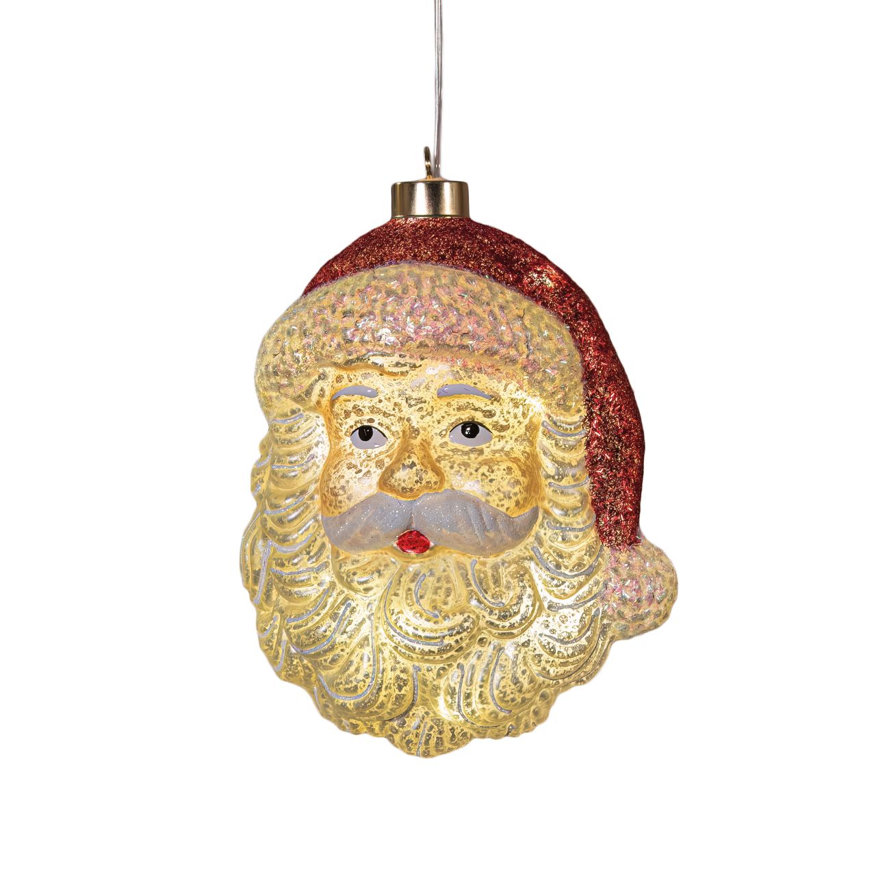Glasfigur Weihnachtsmann 15LED Warm Weiß 11x14,5x18,5cm Weihnachtsornament, Santa Claus, Glitzer, Beery Glatz, Christbaumschmuck