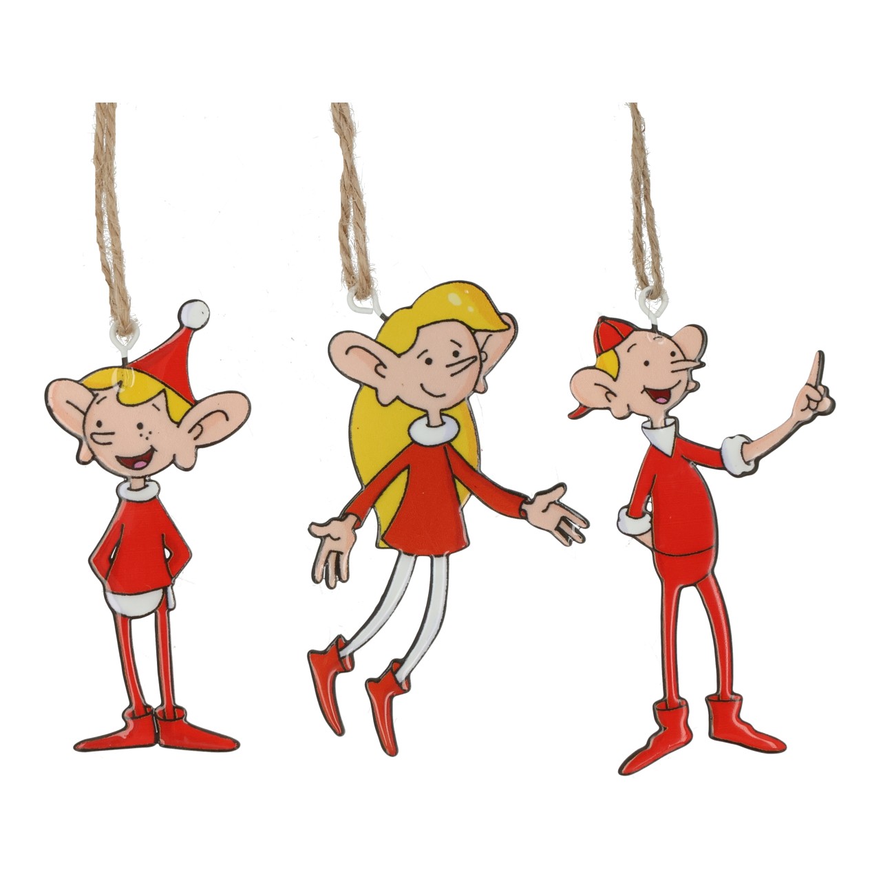 Santa Claus & Co. KG Hanger elves made of metal, set of 3, colorful (W/H/D) 5x10x0.5cm Puppenanhänger, Elfenfigur, Rot, Hänger, Tierfigur, Elfe, Weihnachtsdeko, Hänger, Rot, Figur