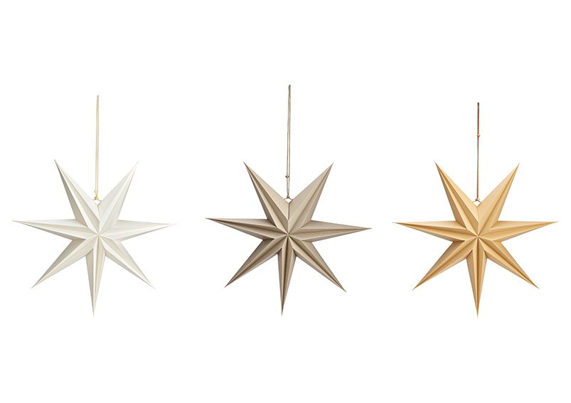 Estrella luminosa 7 puntas de papel/cartón blanco, arena, topo 3 pliegues, (A/A) 45x45cm Ø45cm