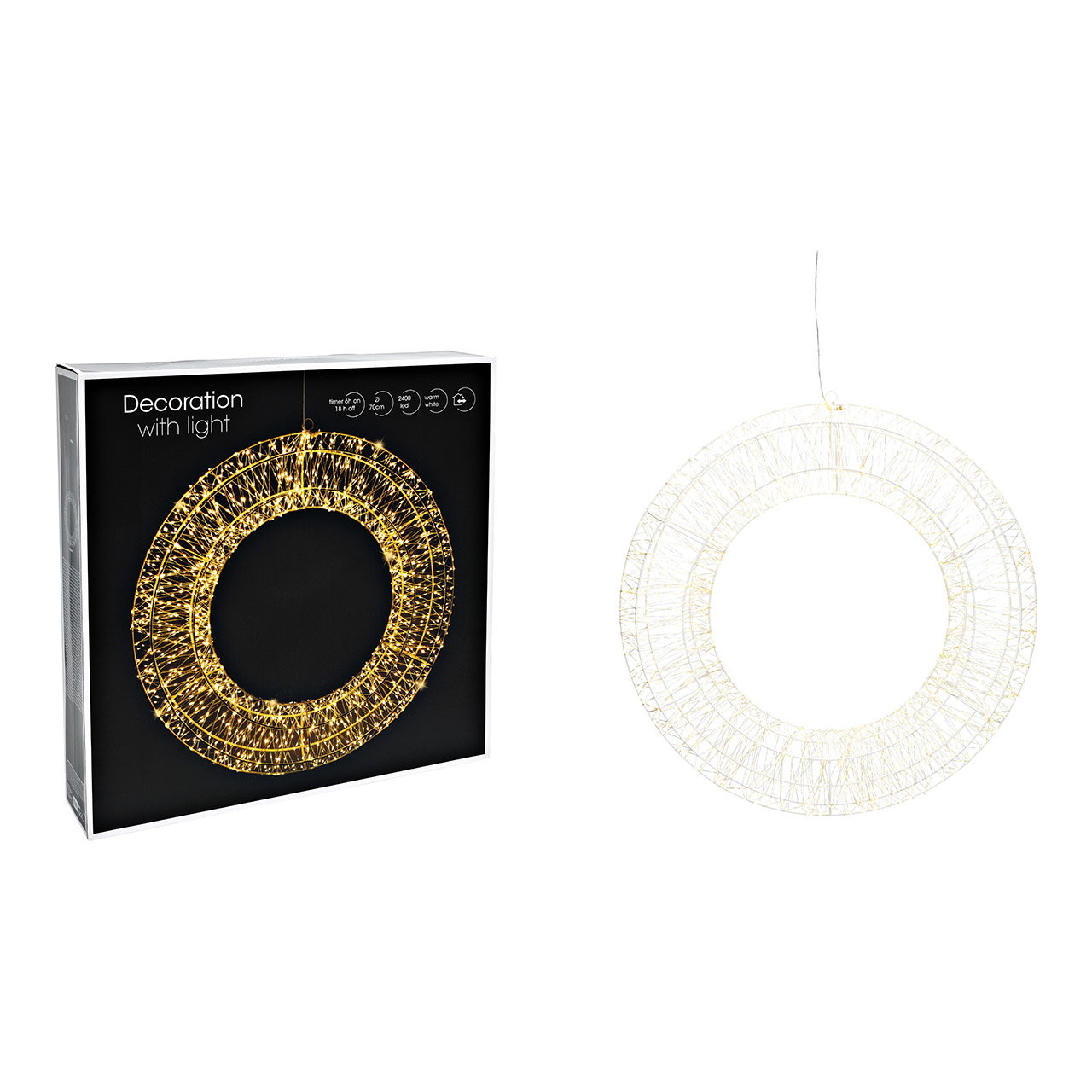 Guirnalda de luces 2400 LED blanco cálido con temporizador 6/18, IP44 adaptador de plástico blanco Ø70cm Zubehor, Ohrring, Schmuck, Diamant, Halskette