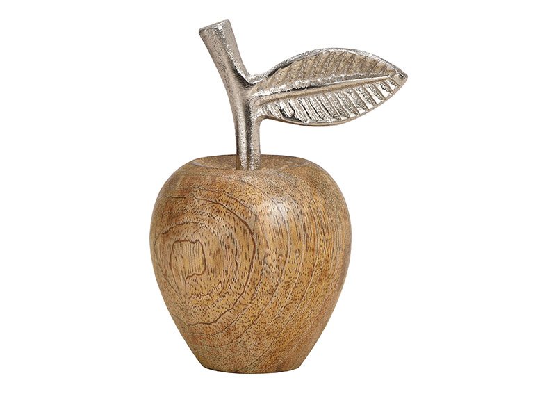 Apfel aus Mangoholz, Metall Braun (B/H/T) 10x13x7cm